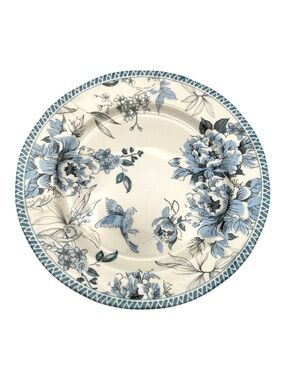 Set of Four Blue & White Floral Bird Dinner Plates 10.5” British Heritage NWOT